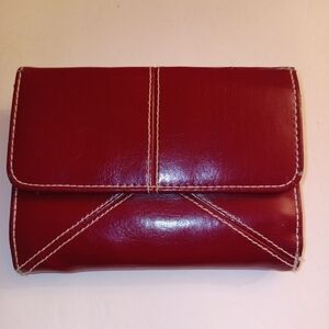 Victory Small Brown Reddish Wallet Coin Credit Card Snap zipper Stitch Leather